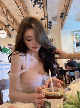 【薄雾粉花】轻纱vibe！”定染薄雾粉“蝴蝶结挂脖吊带（微弹