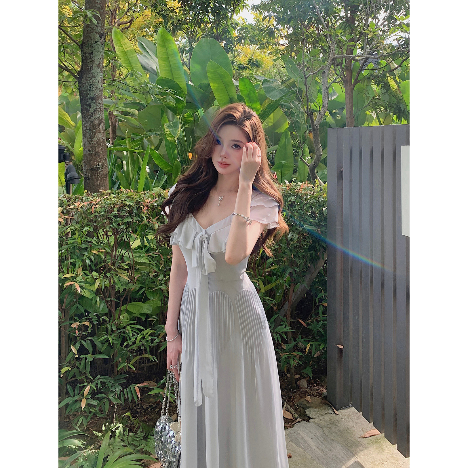 现货【清潭洞美人】清冷调——“定染色”的11m双层荷叶边连衣裙