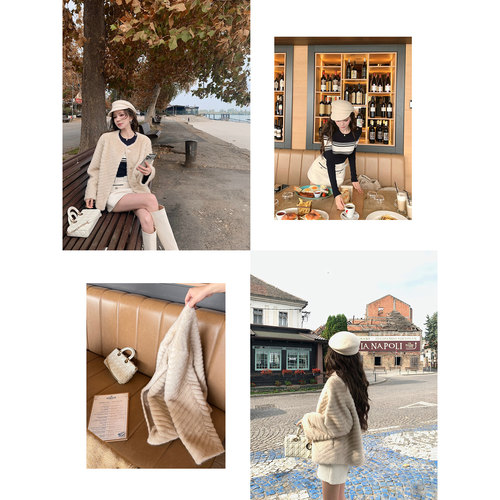 【斯拉夫新贵】极简派”人字纹 环保皮草&100丝光棉上衣&香系裙裤