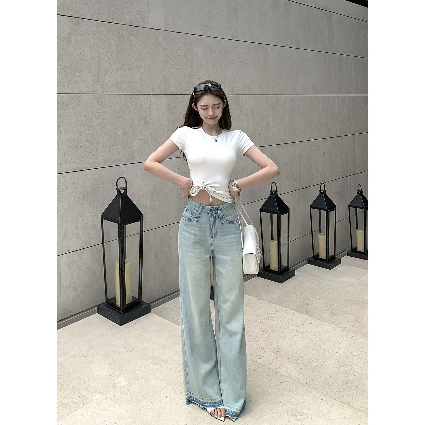 Momoshero【Cali冰氧蓝牛】夏季denim“特工艺洗水”解构系牛仔裤 - 实物图