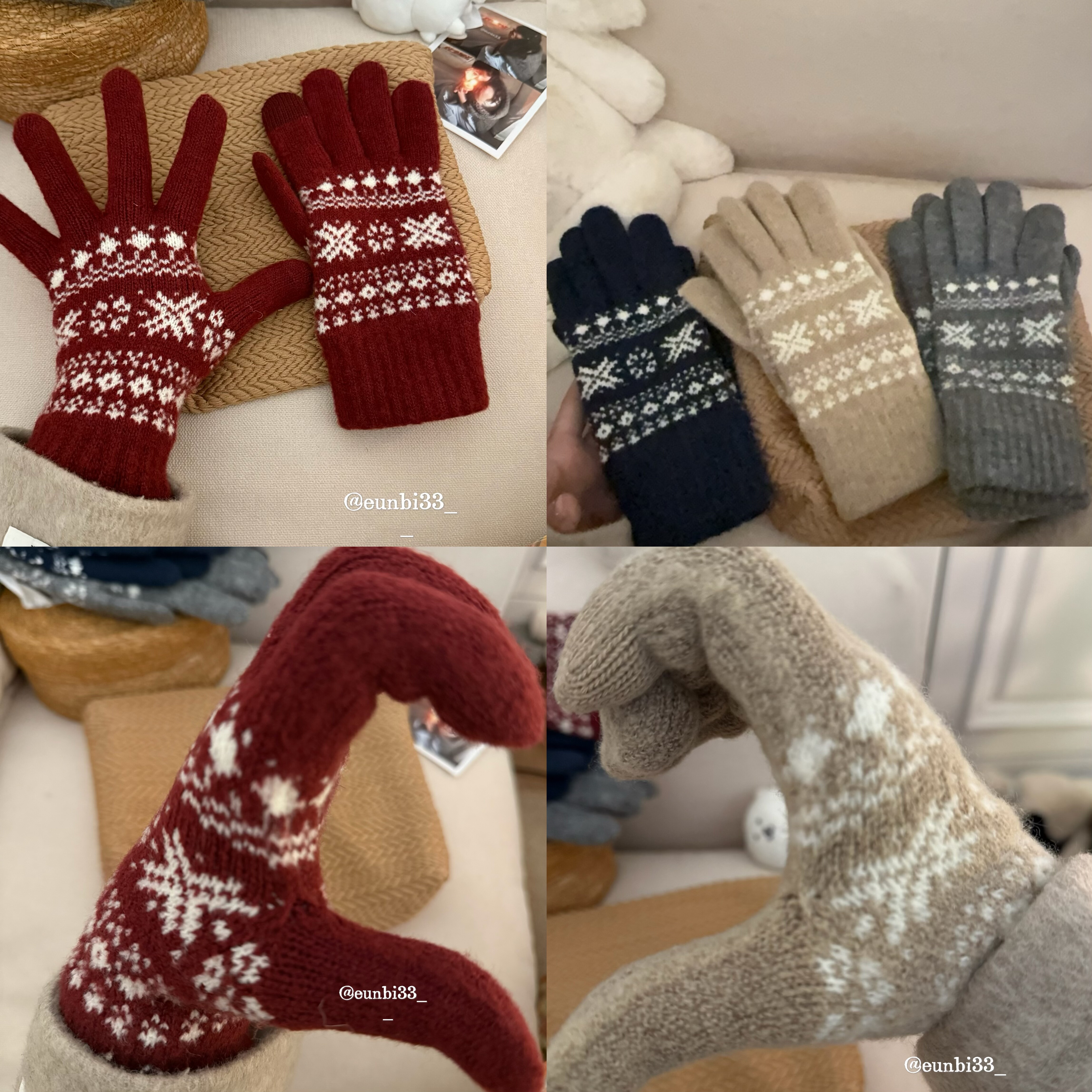 男女可戴！出口小韩～费尔岛风手套男女保暖毛线手套（可触屏）