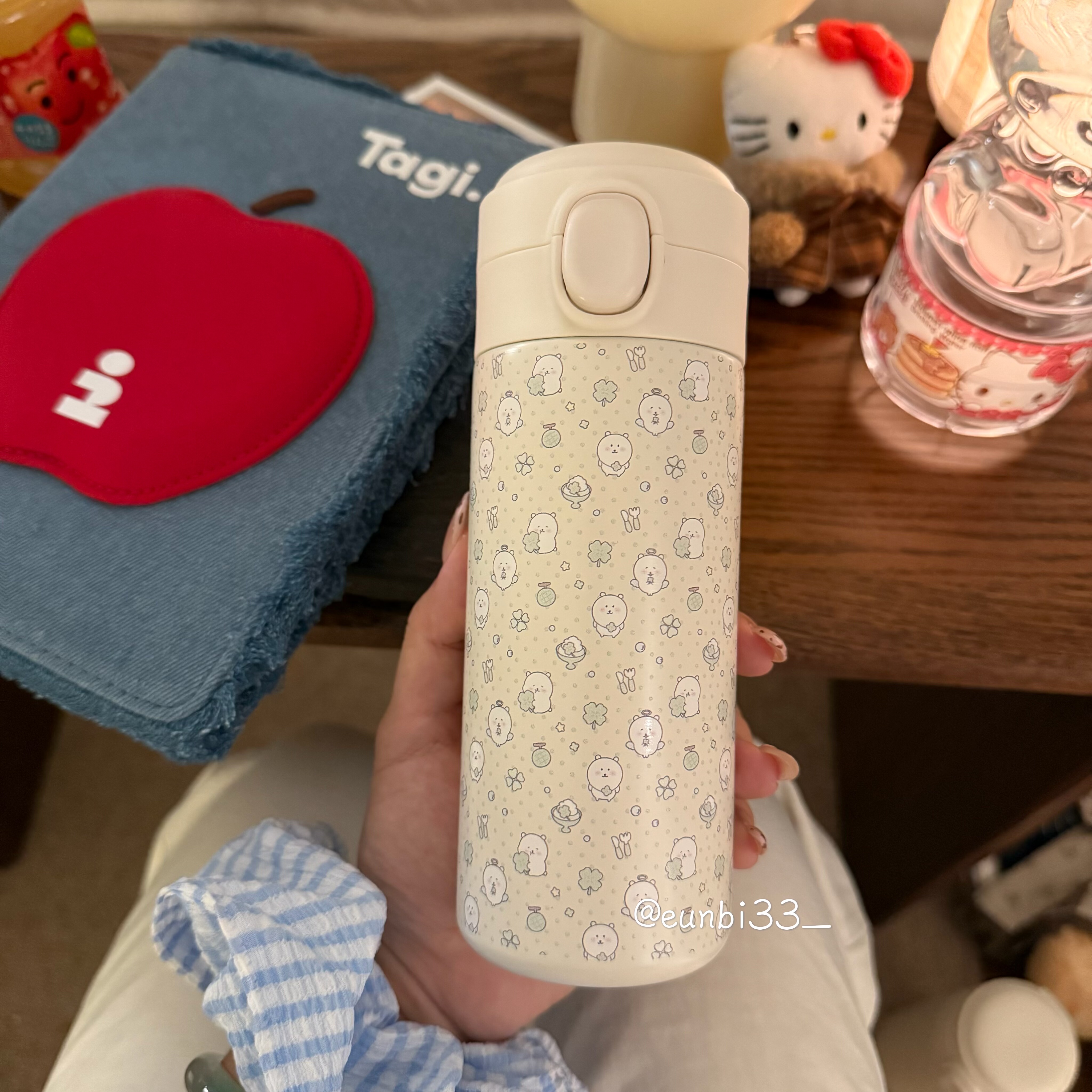 「四叶草自嘲熊」原创保温杯可爱杯子陶瓷保温杯水杯大容量304～