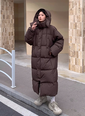 2023冬季新款韩版中长款过膝棉服女连帽宽松御寒加厚棉衣