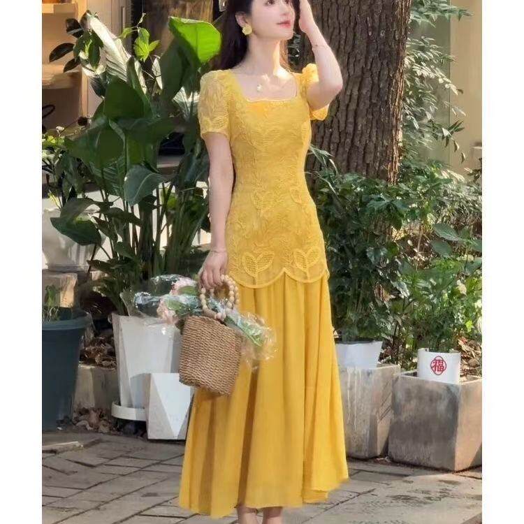 今年流行超好看连衣裙女2025夏季新款高端轻奢收腰独特重工鱼尾裙