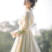 宫廷风复古华丽洋装 礼裙碎花蕾丝公主连衣裙长袖 收腰显瘦气质礼服