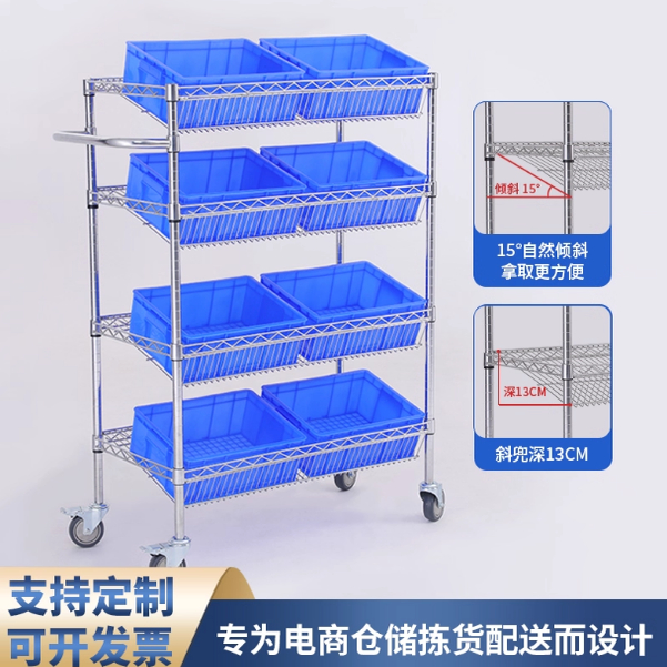 镀铬线网货架可移动带轮斜兜式置物架电商仓库超市摆摊展示架子