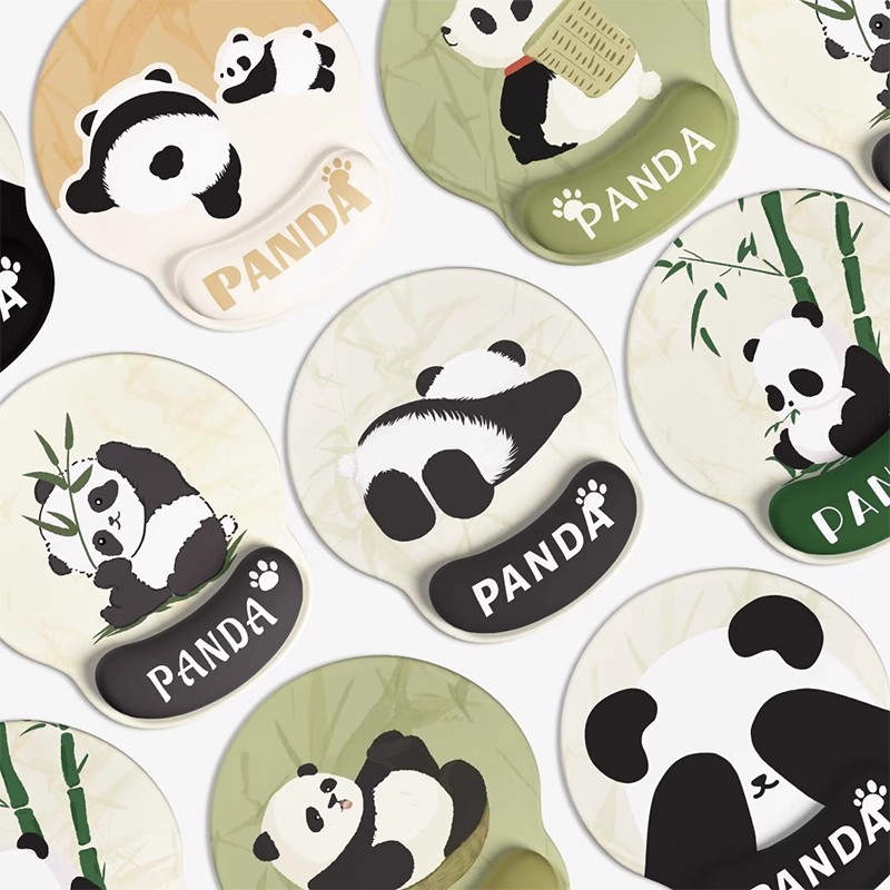 可爱熊猫护腕鼠标垫办公室滑鼠垫卡通女生硅胶垫手腕托电脑键盘托