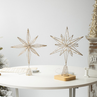 新款圣诞树顶星圣诞树装饰金色五角星伯恒利之星发光铁艺星星
