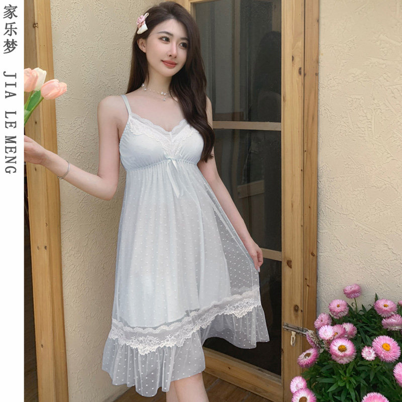 家乐梦网纱夏性感带胸垫吊带睡裙