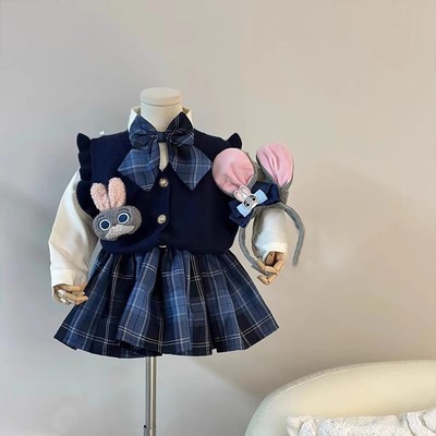 女童学院风针织四件套