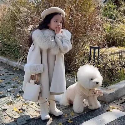 现货童装女童冬季拜年服呢子大衣气质宝宝小女孩披风斗篷加厚外套