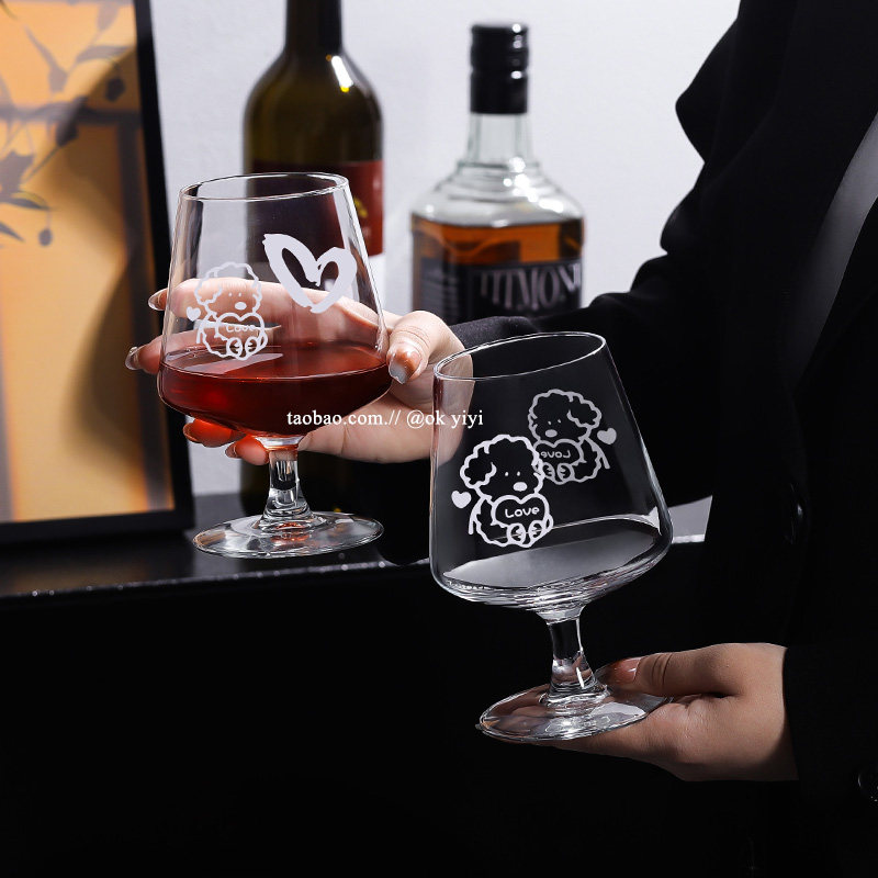 ins可爱爱心小狗高脚红酒香槟杯