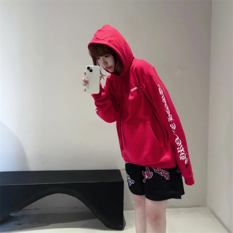 春秋新款梵文马蹄双臂印花连帽卫衣女ins设计感休闲显瘦百搭上衣