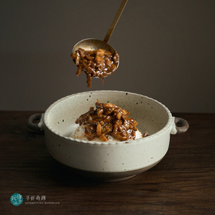双耳碗 粗陶纯色汤碗大号复古面碗烧肉碗沙拉碗日式 玩物志 禾夏