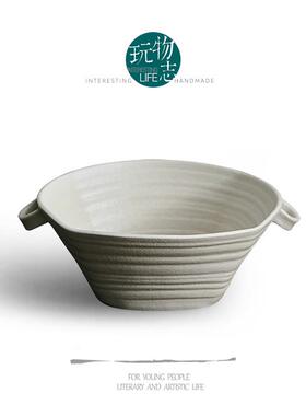 玩物志【白陶四方汤碗】日式米白色双耳碗大号水煮肉片碗陶瓷水果