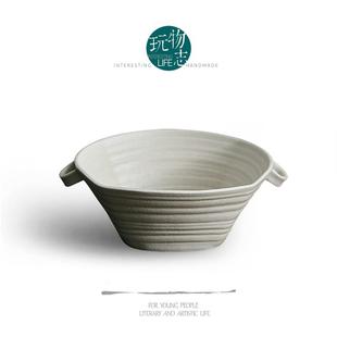 米白色双耳碗大号水煮肉片碗陶瓷水果 日式 玩物志 白陶四方汤碗