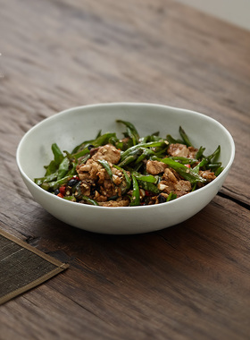 玩物志【长圆形菜碗】中式炒菜深碗 辣椒炒肉碗 暖白色陶瓷餐盘汤