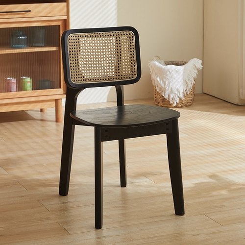 中古实木藤编餐椅原木风餐桌椅子