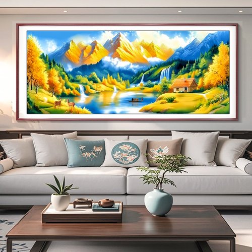 日照金山福禄靠山十字绣满绣35色2025新款高档大气山水客厅简单