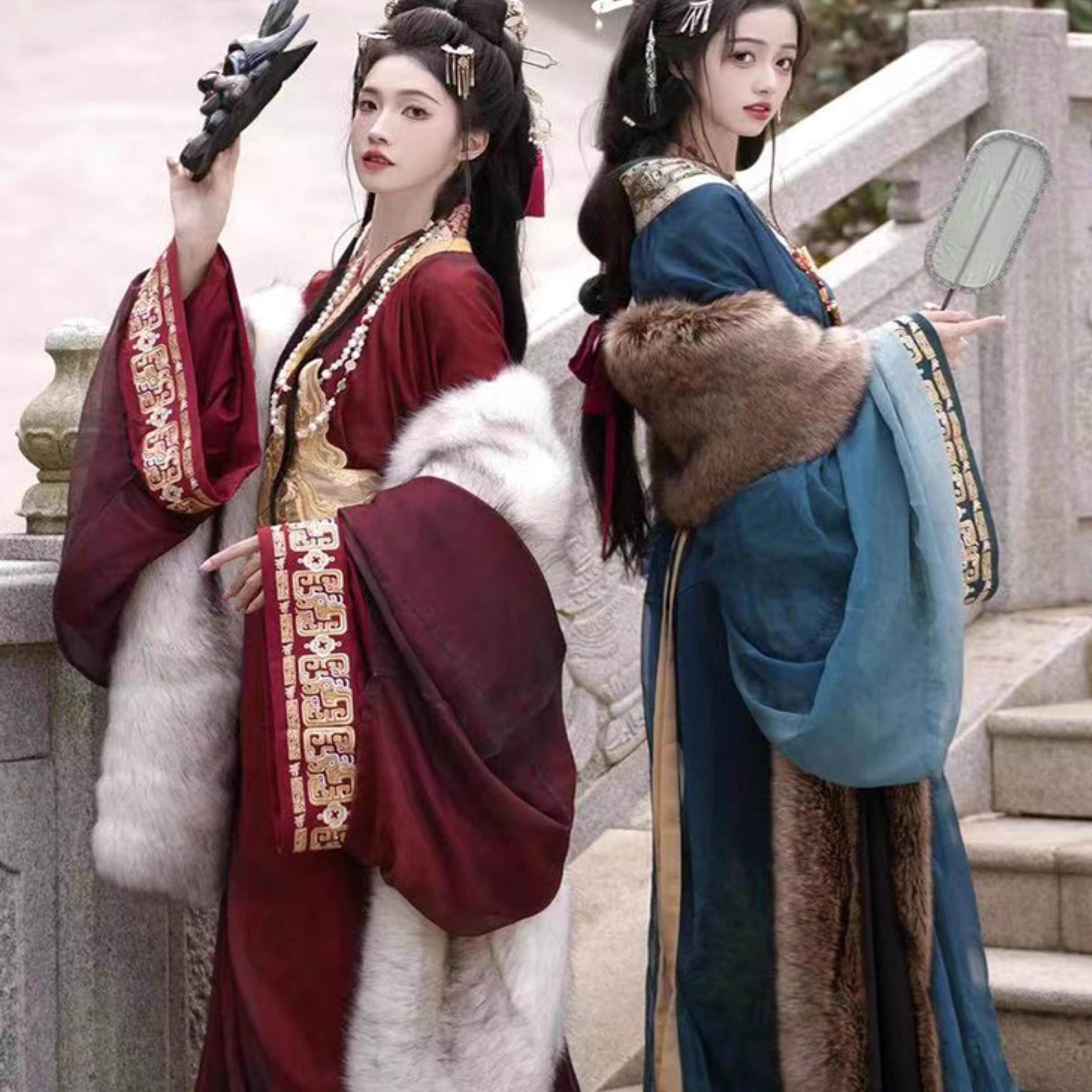 新款汉服女战国袍魏晋制南北朝交领复原直裾拖尾襦裙宫廷古装秋冬