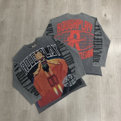 RoughPlay美式INS阿童木做旧洗水烫钻潮牌街头宽松纯棉长袖T恤衫