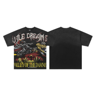 Vale Valley欧美街头复古做旧印花小众INS潮牌嘻哈T恤衫纯棉短袖