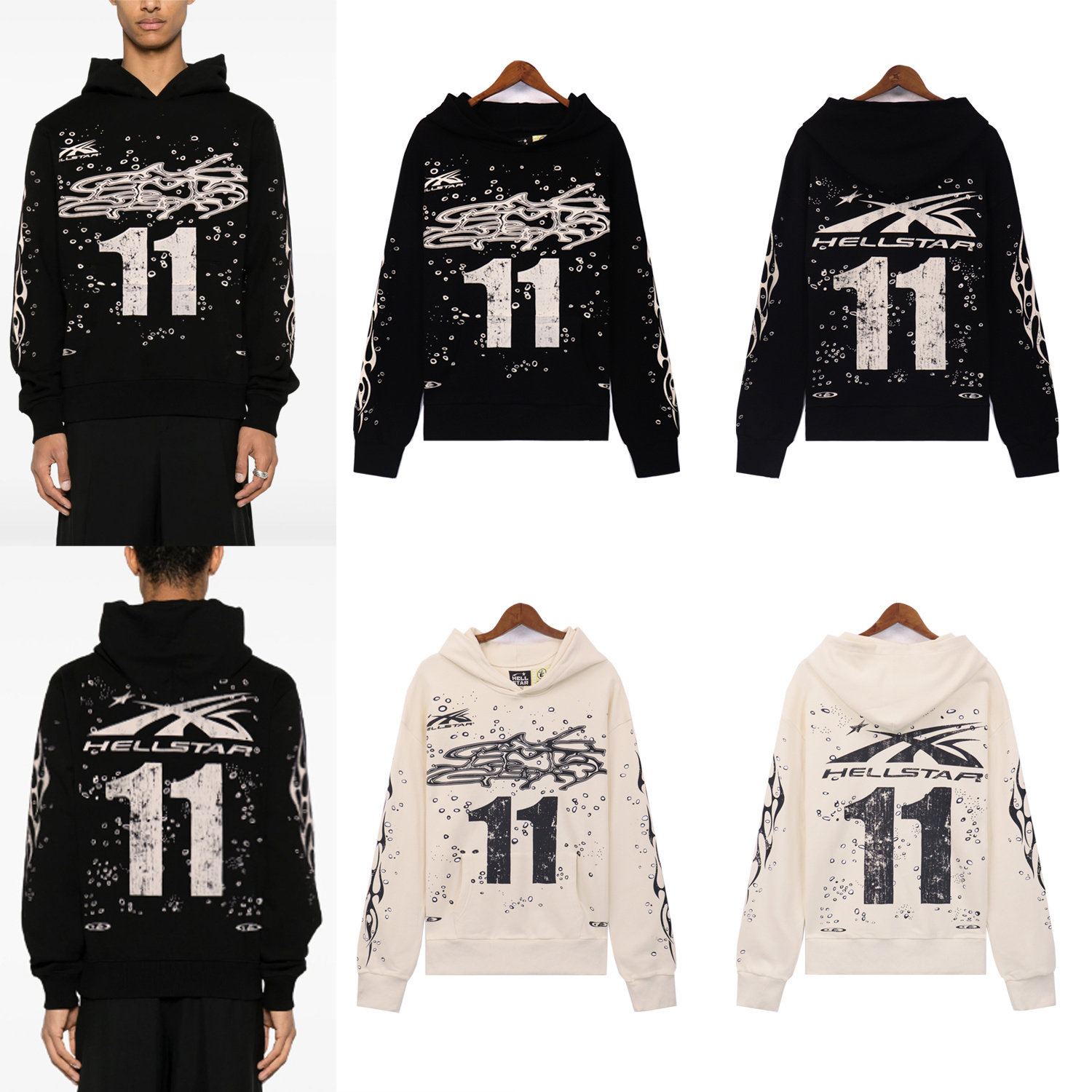 复古高街前幅做旧印花字母欧美潮牌小众ins同款毛圈连帽卫衣帽衫