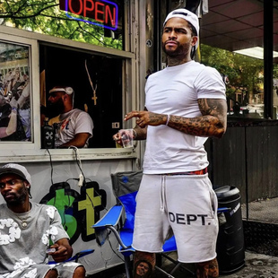 GALLERY DEPT标语印花刀割短裤小众美式潮牌高街休闲男抽绳五分裤