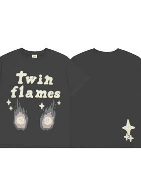 BROKEN PLANET美式火焰发泡字母印花潮牌嘻哈高街纯棉圆领短袖T恤