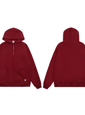 AKIMBO潮牌欧美明星INS款纯色高街休闲拉链纯棉加绒宽松连帽卫衣