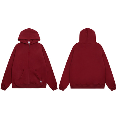 AKIMBO潮牌欧美明星INS款纯色高街休闲拉链纯棉加绒宽松连帽卫衣