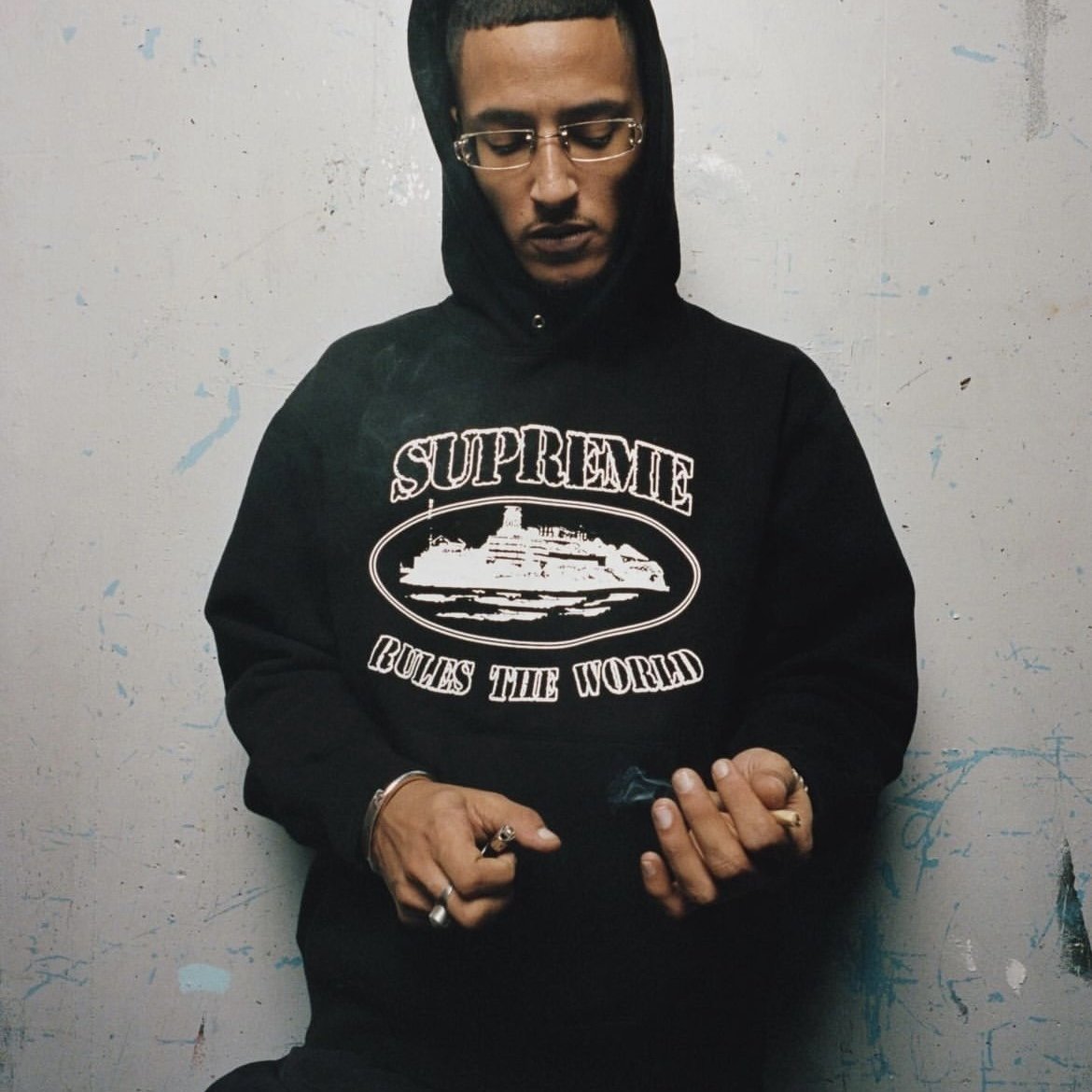 恶魔岛Corteiz标语印花美潮嘻哈高街简约休闲宽松卫衣纯棉连帽衫