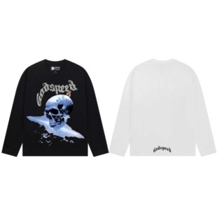 Godspeed美式潮牌骷髅头印花纯棉打底衫休闲ins男百搭宽松T恤长袖