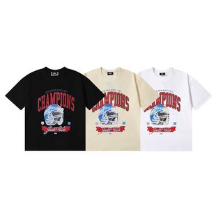 T恤衫 高尔夫头盔印花26ss高街嘻哈复古纯棉圆领短袖 潮牌KITH美式