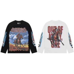 潮牌Godspeed骑士骷髅人ins印花纯棉打底衫休闲男百搭宽松T恤长袖