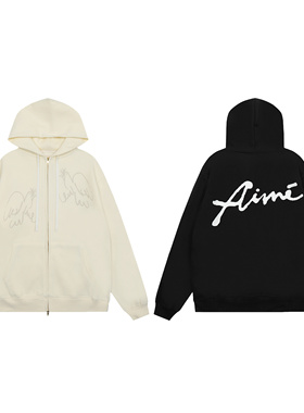AIME LEON DORE潮牌字母欧美明星INS款高街宽松拉链纯棉连帽卫衣