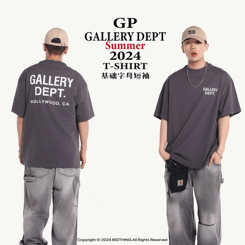GALLERY DEPT字母印花IU同款潮牌洗水做旧高街情侣纯棉短袖T恤衫