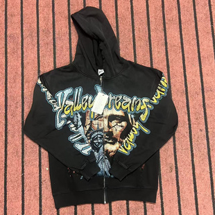 潮牌Vale Valley美式复古自由女神印花街头INS款纯棉毛圈拉链卫衣