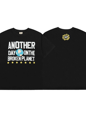 潮牌BROKEN PLANET美式发泡字母印花嘻哈高街宽松纯棉圆领短袖T恤