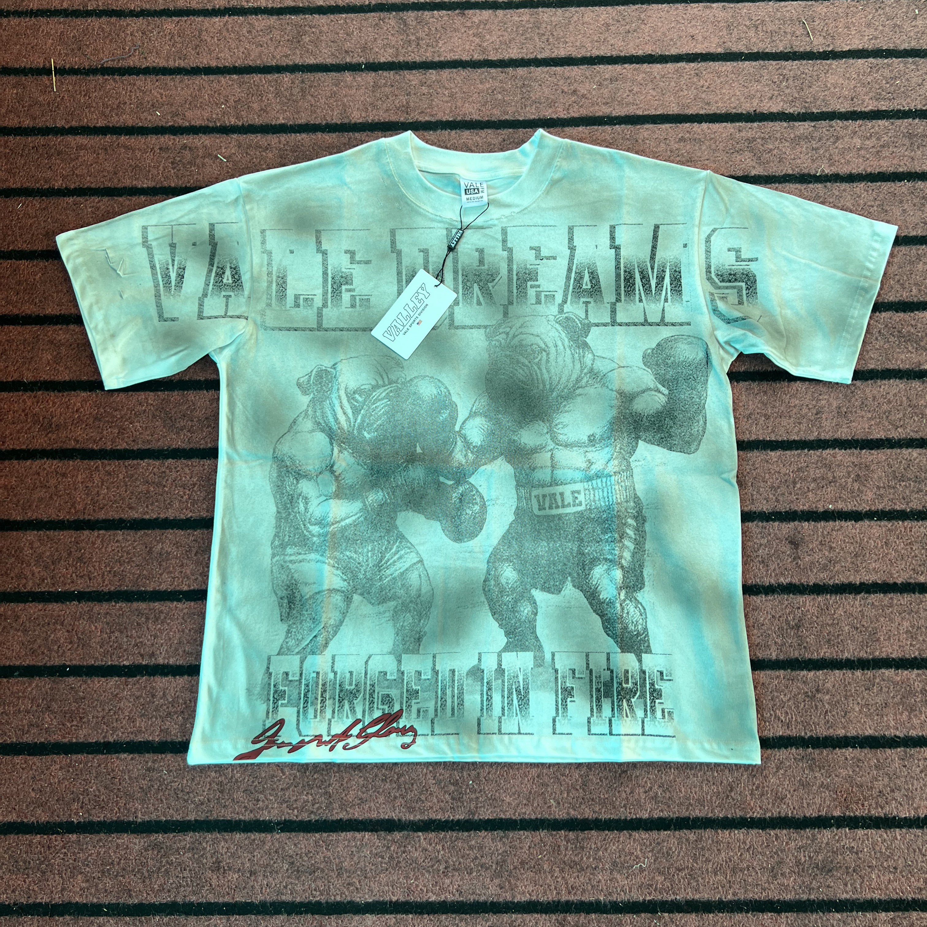 Vale Valley沙皮狗拳击印花T恤衫小众潮牌嘻哈休闲男宽松纯棉短袖