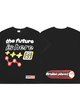 BROKEN PLANET星星发泡字母印花美式潮牌嘻哈高街纯棉圆领短袖T恤