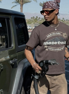 美式潮牌BROKEN PLANET复古发泡字母印花嘻哈高街纯棉圆领短袖T恤