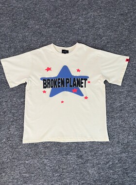 潮牌BROKEN PLANET美式星星发泡字母印花嘻哈高街纯棉圆领短袖T恤