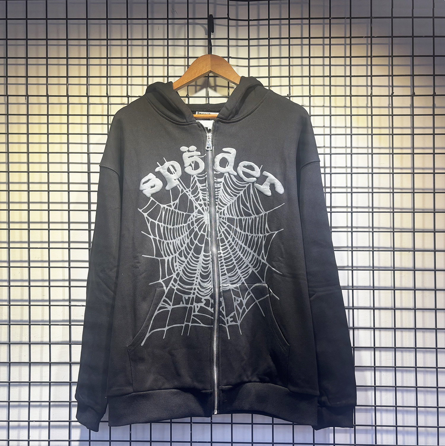Sp5der蜘蛛网发泡印花小众美式潮牌秋冬毛圈纯棉拉链连帽卫衣衫潮