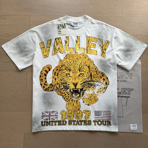 美式Vale Valley潮牌猛虎印花洗水做旧INS宽松重磅纯棉短袖T恤衫