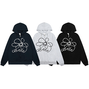 美式 Arte潮牌花卉印花INS嘻哈高街情侣春冬纯棉毛圈拉链连帽卫衣