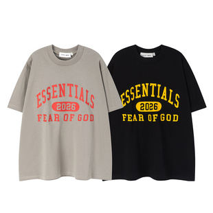 新款26ss美式潮牌FOG ESSENTIALS字母印花短袖嘻哈宽松纯棉T恤衫