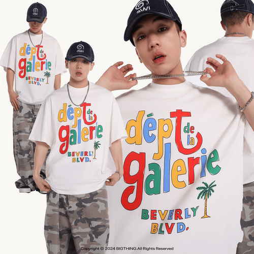 欧阳娜娜同款GALLERY DEPT美式彩色字母高街宽松夏纯棉短袖T恤衫