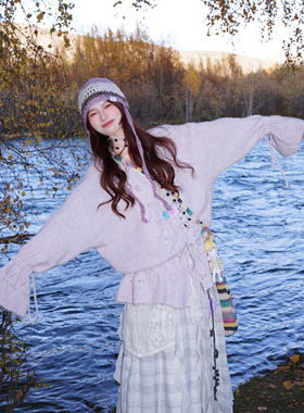 紫色开衫小清新秋冬季新款百搭宽松长袖女韩版慵懒ins风针织外套