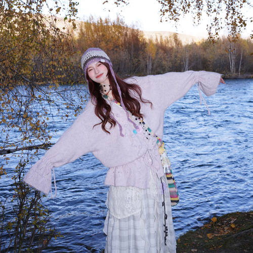 紫色开衫小清新毛衣外套